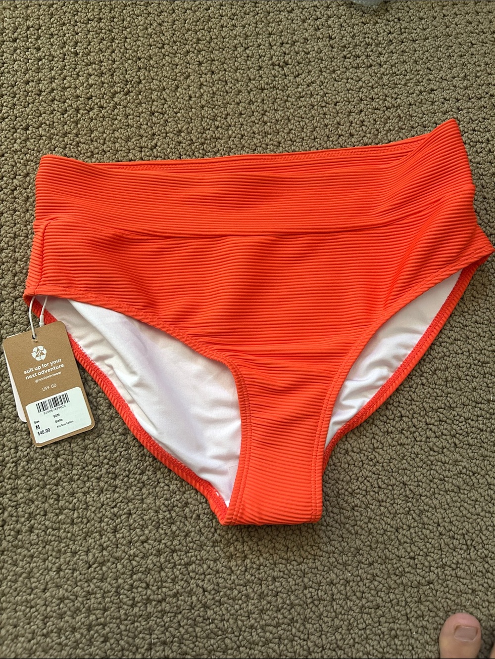 Nani High-Rise Ribbed Bikini Bottom in Stella Orange